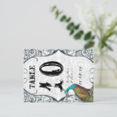 ネイビーお洒落ピーコックラブバードテーブル番号 ポストカード (スタンド正面)