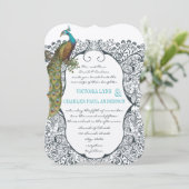 ネイビーお洒落ピーコック愛バードパタ結婚ーン 招待状 (スタンド正面)