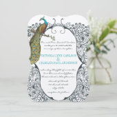 ネイビーお洒落ピーコック愛バードパタ結婚ーン 招待状 (スタンド正面)