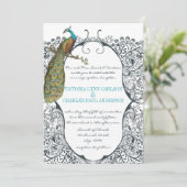 ネイビーお洒落ピーコック愛バードパタ結婚ーン 招待状 (スタンド正面)