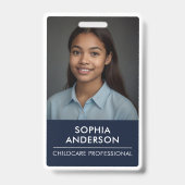 ネイビーお洒落ブルーモダンミニマルのロゴ&写真 バッジ (正面)