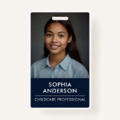 ネイビーお洒落ブルーモダンミニマルのロゴ&写真 バッジ (正面)