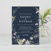 ネイビーお洒落ワイルドフラワー結婚ボタニーズ 招待状 (スタンド正面)