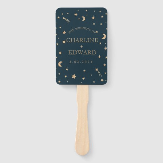 ネイビーお洒落金ゴールドスターズ月プロ結婚グラム ハンドファン (正面)