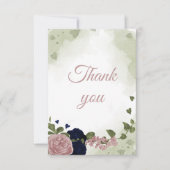 ネイビーかわいらしブルーとピンクの花 サンキューカード (正面)