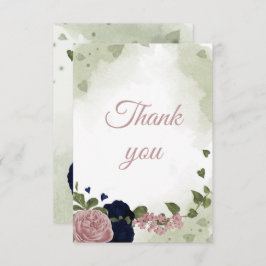 ネイビーかわいらしブルーとピンクの花 サンキューカード