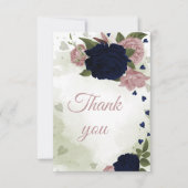 ネイビーかわいらしブルーとピンクの花 サンキューカード (正面)