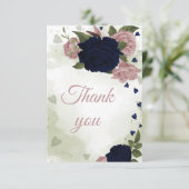 ネイビーかわいらしブルーとピンクの花 サンキューカード (スタンド正面)