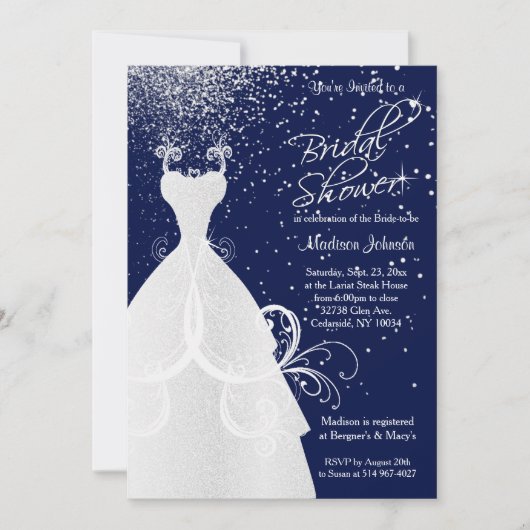 ネイビーかわいらしブルーのブライダルシャワー 招待状 (正面)
