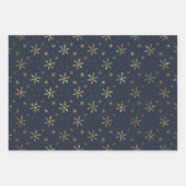ネイビーかわいらしブルークリスマススノーフレークトリオミックス ラッピングペーパーシート (正面3)