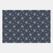 ネイビーかわいらしブルークリスマススノーフレークトリオミックス ラッピングペーパーシート (正面)