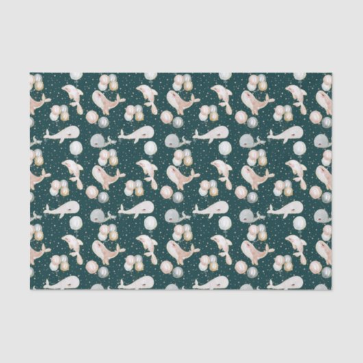 ネイビーかわいらしブルーピンクグレーホエールドルフィンバルーン 薄葉紙 (正面)