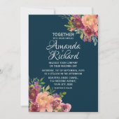 ネイビーかわいらしブルーフローラ秋結婚の 招待状 (正面)