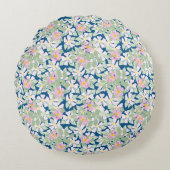 ネイビーかわいらしブルーラウンドピローのピンクドッグバラ ラウンドクッション (正面)