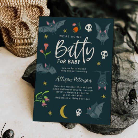 ネイビーこうもりバティで赤ちゃんシャワー 招待状