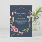 ネイビーさくらんぼブロッサムフローラブライダルシャワー招待状 サンキューカード (スタンド正面)