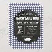 ネイビーでの裏庭BBQ 招待状 (正面/裏面)