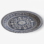 ネイビーとアイボリーの陶器風デザイン紙皿 ペーパープレート (アングル)