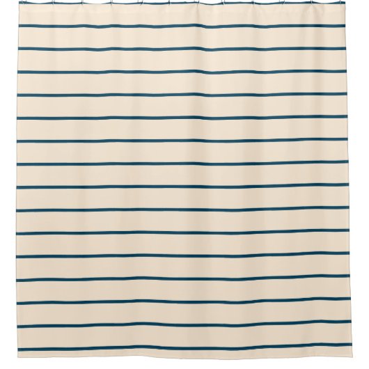 ネイビーとアイボリーストライプの幾何学的パターン シャワーカーテン (正面)