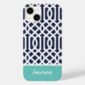 ネイビーとアクアのトレリス モノグラム Case-Mate iPhoneケース (裏面)