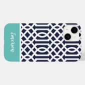 ネイビーとアクアのトレリス モノグラム Case-Mate iPhoneケース (裏面 (横))