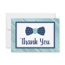 ネイビーとアクアの蝶ネクタイの感謝カードです。