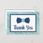 ネイビーとアクアの蝶ネクタイの感謝カードです。 サンキューカード (正面/裏面)