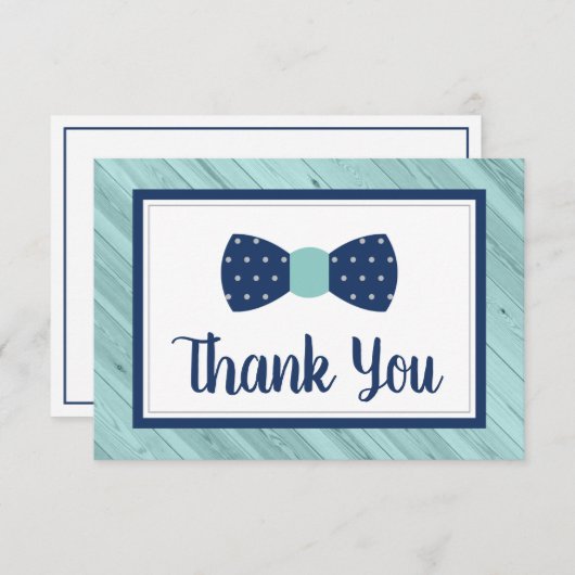 ネイビーとアクアの蝶ネクタイの感謝カードです。 サンキューカード (正面/裏面)