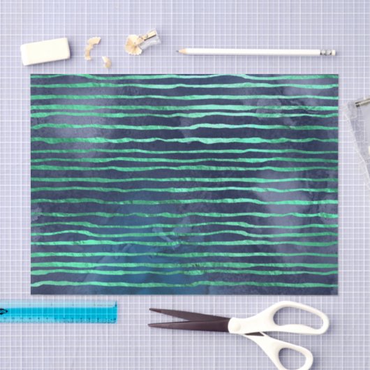 ネイビーとアクアブルーのパタストライプのーン 薄葉紙 (クラフト)