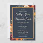 ネイビーとイエローの秋のワイルドフラワーウェディング 招待状 (正面)