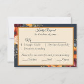 ネイビーとイエローの秋のワイルドフラワーRSVP返信カード 出欠カード (正面)