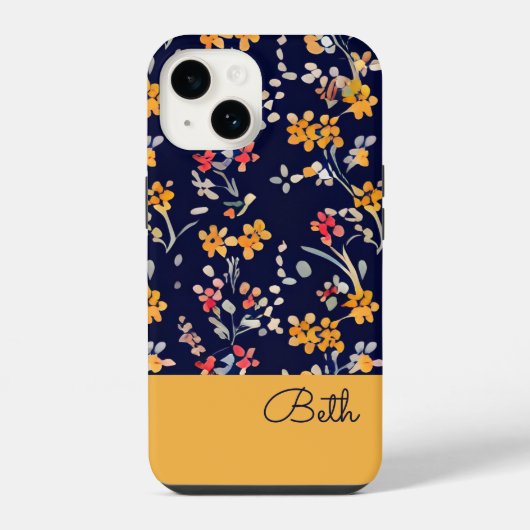 ネイビーとイエローの野の花 iPhoneケース (裏面)