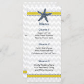 ネイビーとイエローヒトデのビーチ結婚式文具 メニュー (正面/裏面)