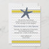 ネイビーとイエローヒトデのビーチ結婚式文具 招待状 (正面)