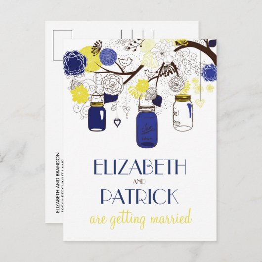 ネイビーとイエローメイソンのJars日付のはがきを保存 案内ポストカード (正面/裏面)