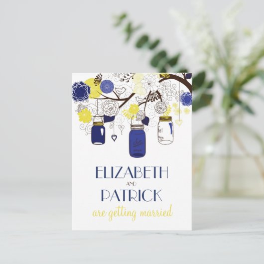 ネイビーとイエローメイソンのJars日付のはがきを保存 案内ポストカード (スタンド正面)