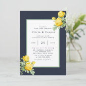 ネイビーとイエローローズロマンチック結婚ズ 招待状 (スタンド正面)