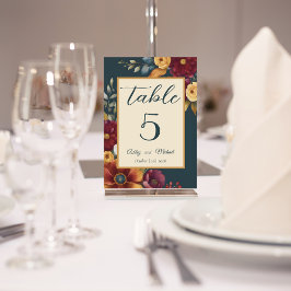 ネイビーとイエロー秋ワイルドフラー結婚ズ テーブルナンバー