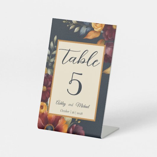 ネイビーとイエロー秋ワイルドフラー結婚ズ 台座サイン (正面)