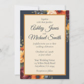 ネイビーとイエロー秋ワイルドフラー結婚ズ 招待状 (正面)