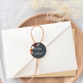 ネイビーとイエロー秋野花 ラウンドシール