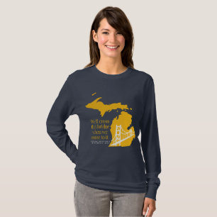 ネイビーとエリロス長スリーブMackinacブリッジt-shir Tシャツ