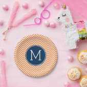 ネイビーとオレンジのシボカスタムロン ペーパープレート (パーティー)