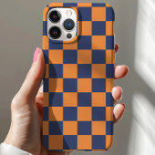 ネイビーとオレンジの市松模様 チェッカーパターン Case-Mate iPhoneケース