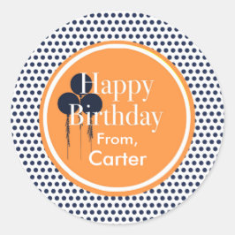 ネイビーとオレンジの水玉模様カスタムギフトシール ラウンドシール