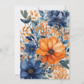 ネイビーとオレンジの水色のフローラリハーサルディナー 招待状 (裏面)