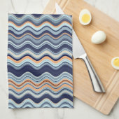 ネイビーとオレンジの波ストライプ線 キッチンタオル (四つ折り)