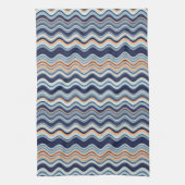 ネイビーとオレンジの波ストライプ線 キッチンタオル (縦)