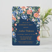 ネイビーとオレンジの牡丹結婚のカップルのシャワー 招待状 (スタンド正面)