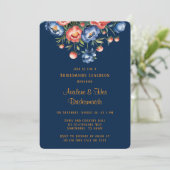 ネイビーとオレンジの芍薬の花をあしらったブライズメイドのランチ会 招待状 (スタンド正面)